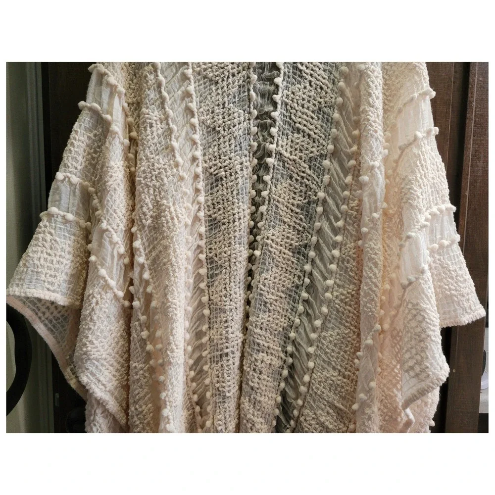 Sonoma Goods For Life Cream Pom Pom Textured Kimono Wrap Cover Up One Size
